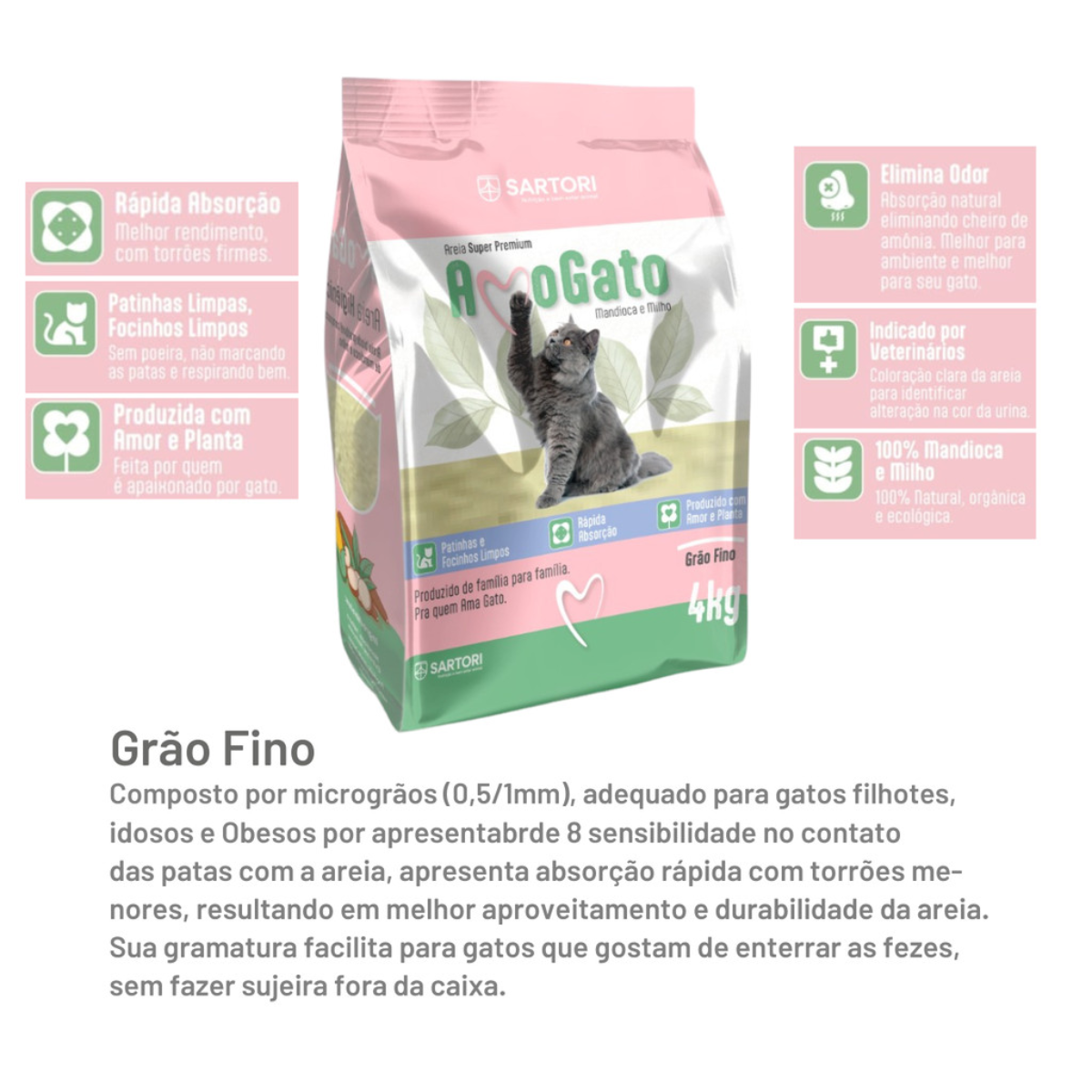 Areia Higiênica Milho & Mandioca 4Kg - Praticidade e Sustentabilidade