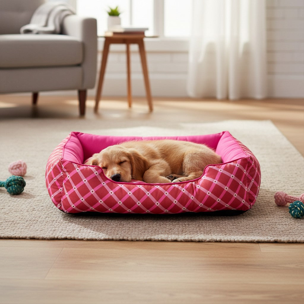 Cama Para Cachorro retangular Pet Rosa Geometrico Drop